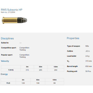 RWS .22lfB Subsonic HP (50)