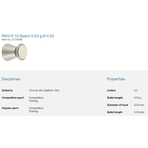 RWS R10 Match 4,50mm 0,53g (500) puška