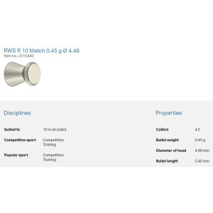 RWS R10 Match 4,48mm 0,45g (500) pištola