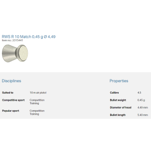 RWS R10 Match 4,49mm 0,45g (500) pištola