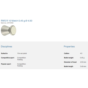 RWS R10 Match 4,50mm 0,45g (500) pištola