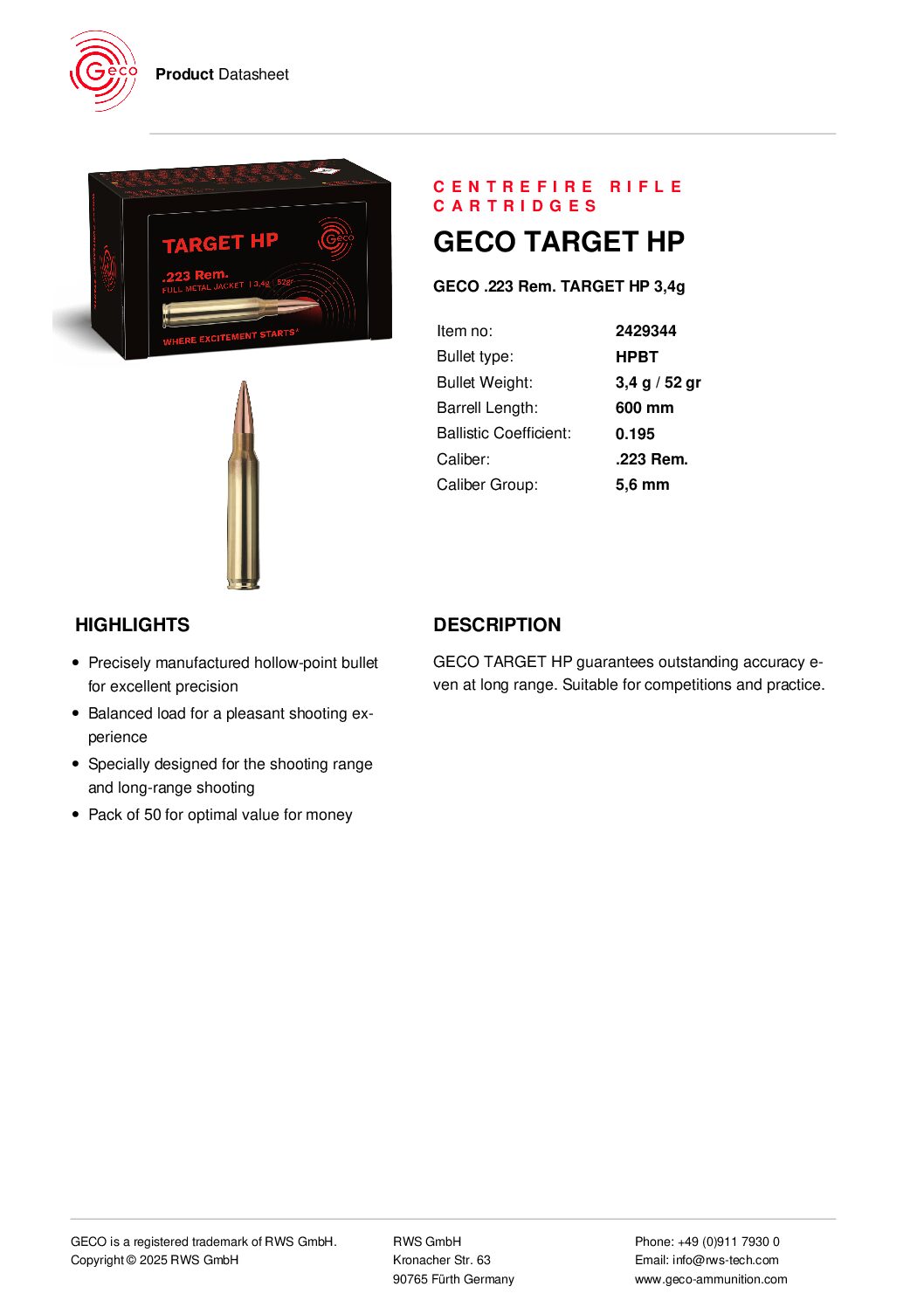 Geco .223 Rem. Target HP 3,4g (50) - slika 2