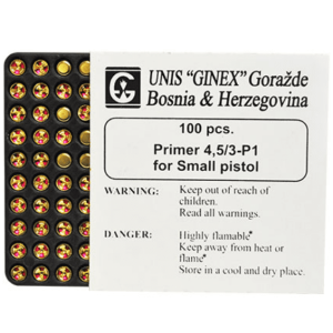 Ginex primer cap 4,5/3-P1 small pistol N 100kos